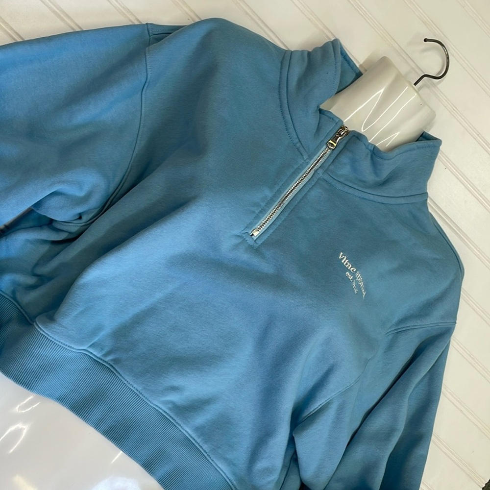 Vitae Apparel Tiffany Blue Crop Half Zip L/S Sweatshirt